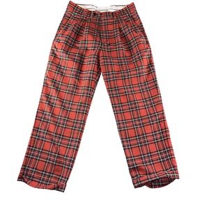 Paul Fredrick Pants Mens 32x28 Red Plaid Wool Dress Pleated Trousers Classic